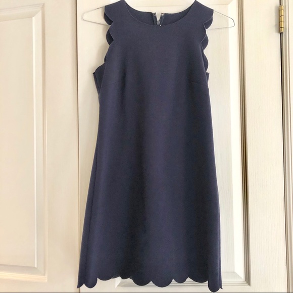 J. Crew Sleeveless Navy Dress Scalloped Size 0 - Picture 3 of 8